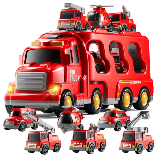 KIZONLY Fire Truck 7in1 carrier truck ready for imaginative playtime adventures.