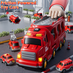 KIZONLY Fire Truck 7in1 lights-on image highlighting bright LED features.
