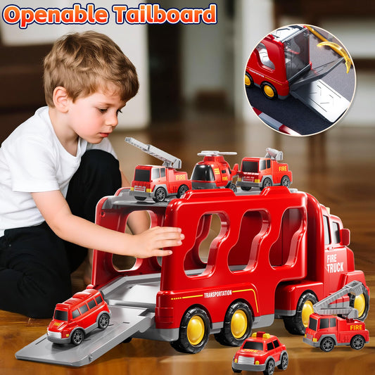 KIZONLY Fire Truck 7in1 small helicopter car set for storytelling on the go.