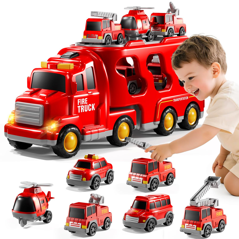 KIZONLY Fire Truck 7in1 two-themes setup: construction and fire rescue.