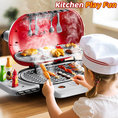 KIZONLY Kids Grill Playset includes utensils, food items and sauce bottles for realistic pretend meals
