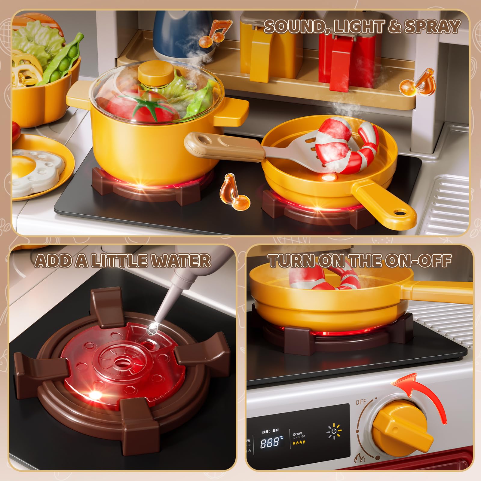 KIZONLY Kids Kitchen Set pretend food inspires creative meal making