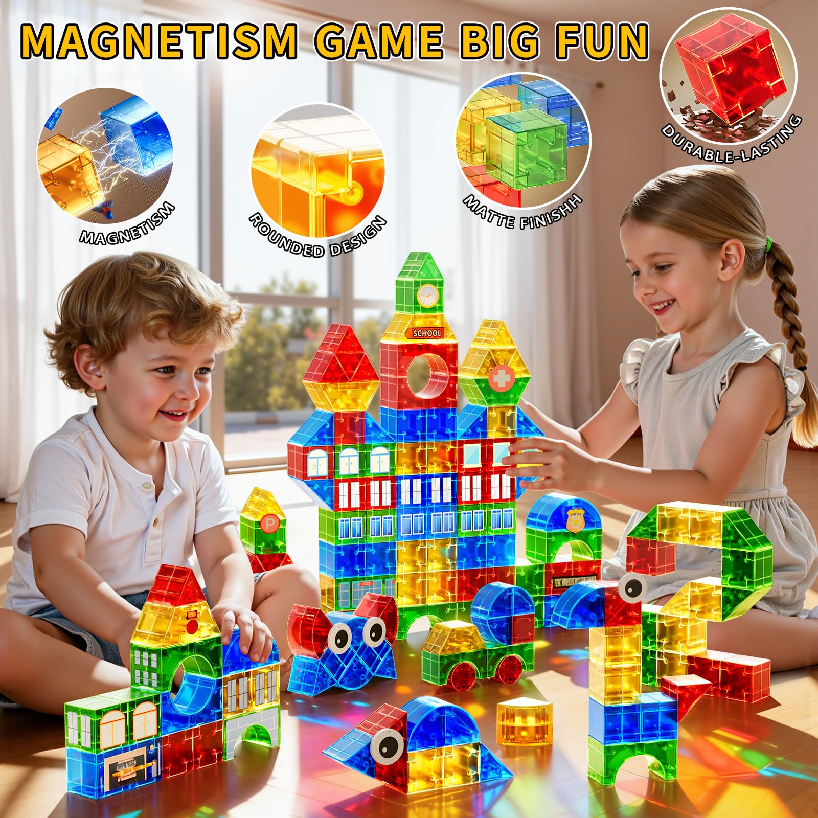 KIZONLY magnet building set in diverse colors encourages creative play.