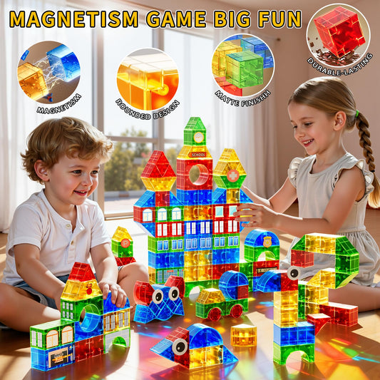 KIZONLY magnet building set in diverse colors encourages creative play.