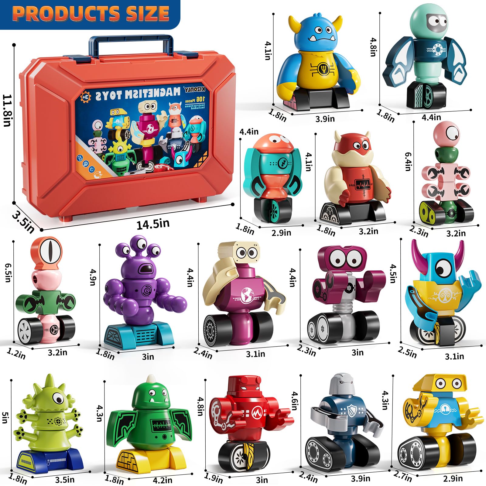 KIZONLY magnets robot blocks open-ended play encourages creativity and problem solving.