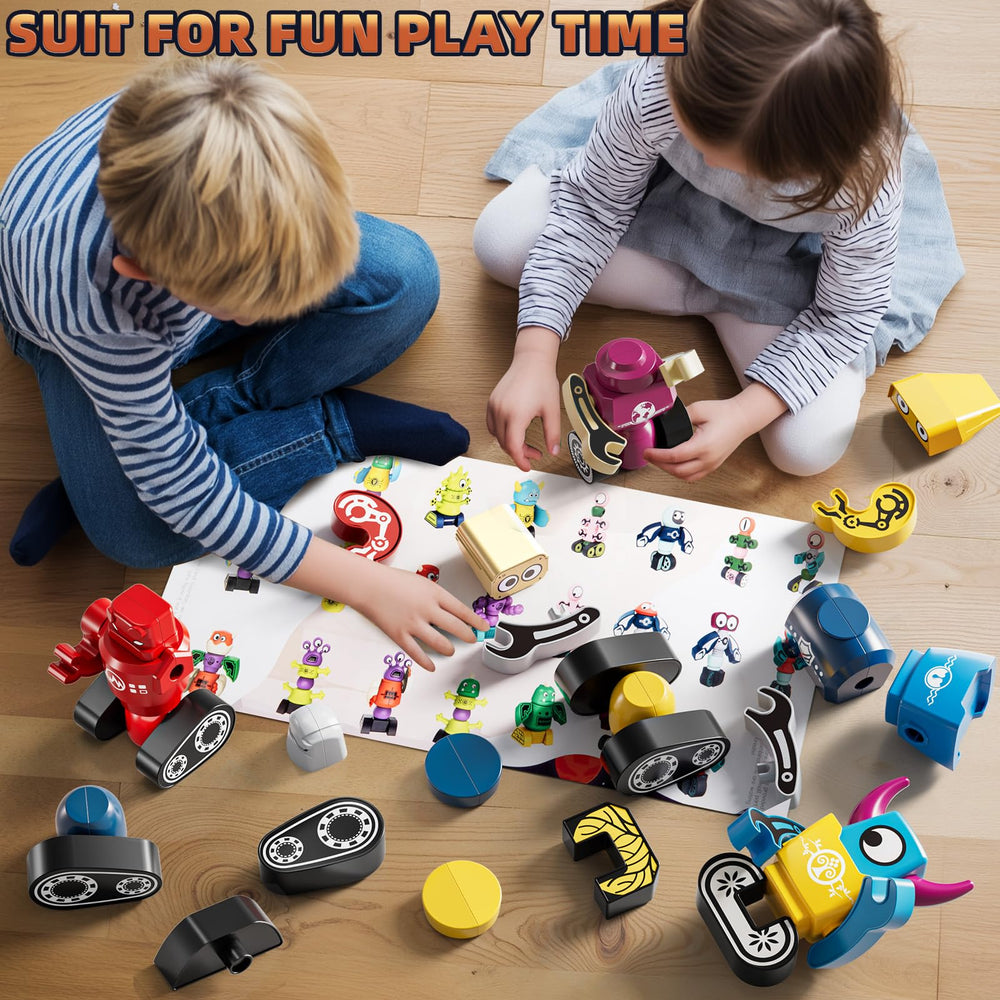 KIZONLY robot blocks stacked into friendly monster shapes during play