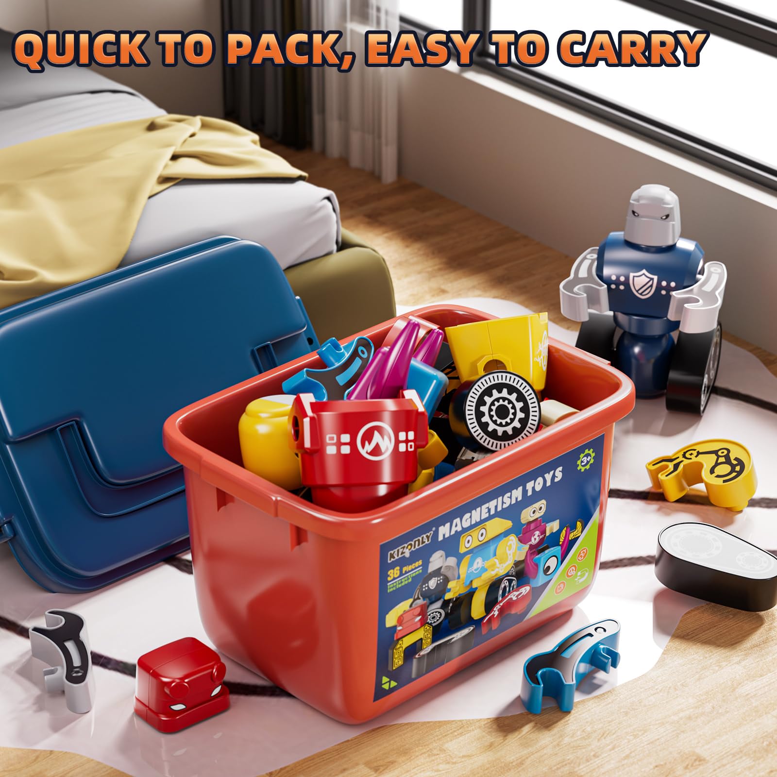 KIZONLY storage box with pieces, perfect for travel and on the go play