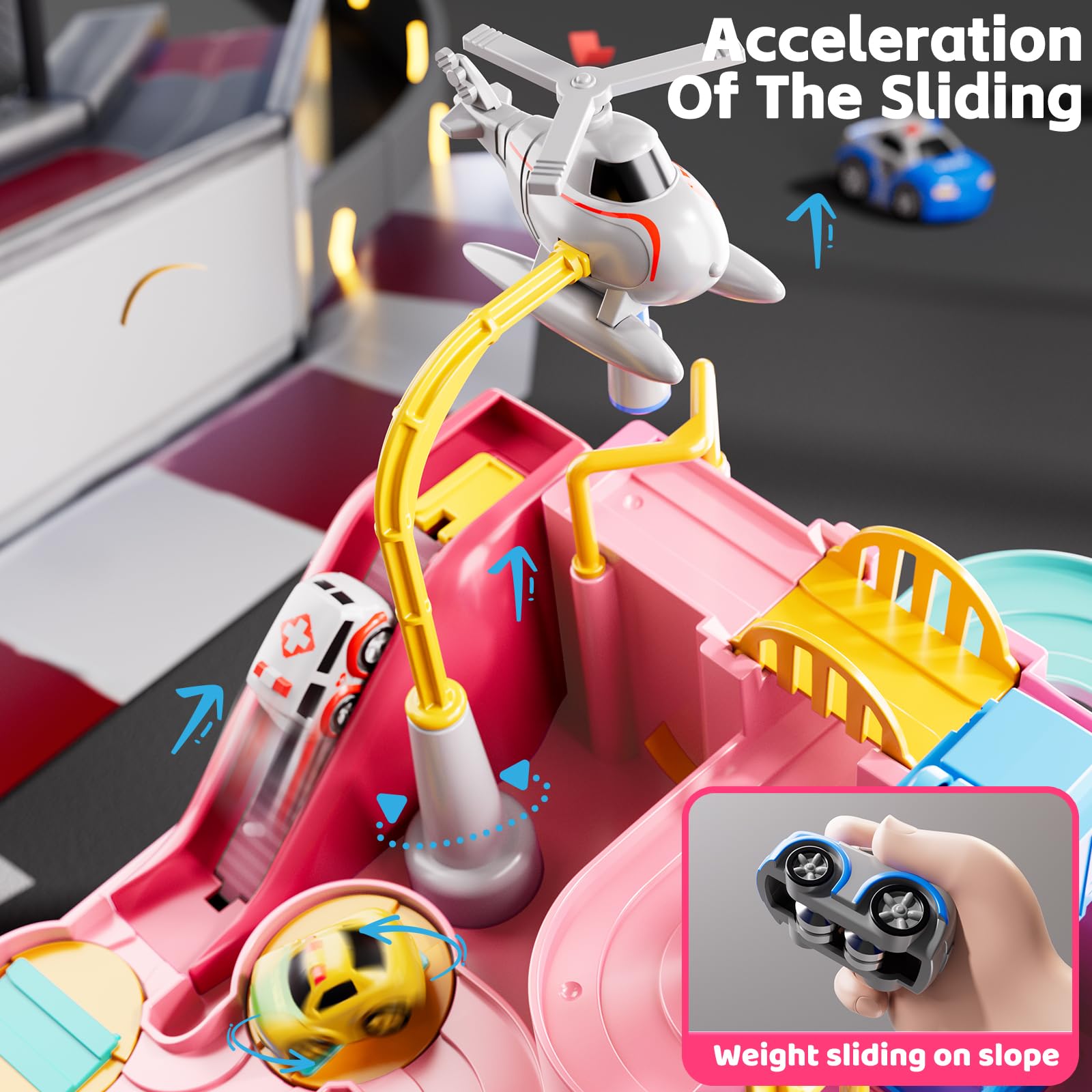 KIZONLY mechanical track action captures dynamic race moments for budding drivers.