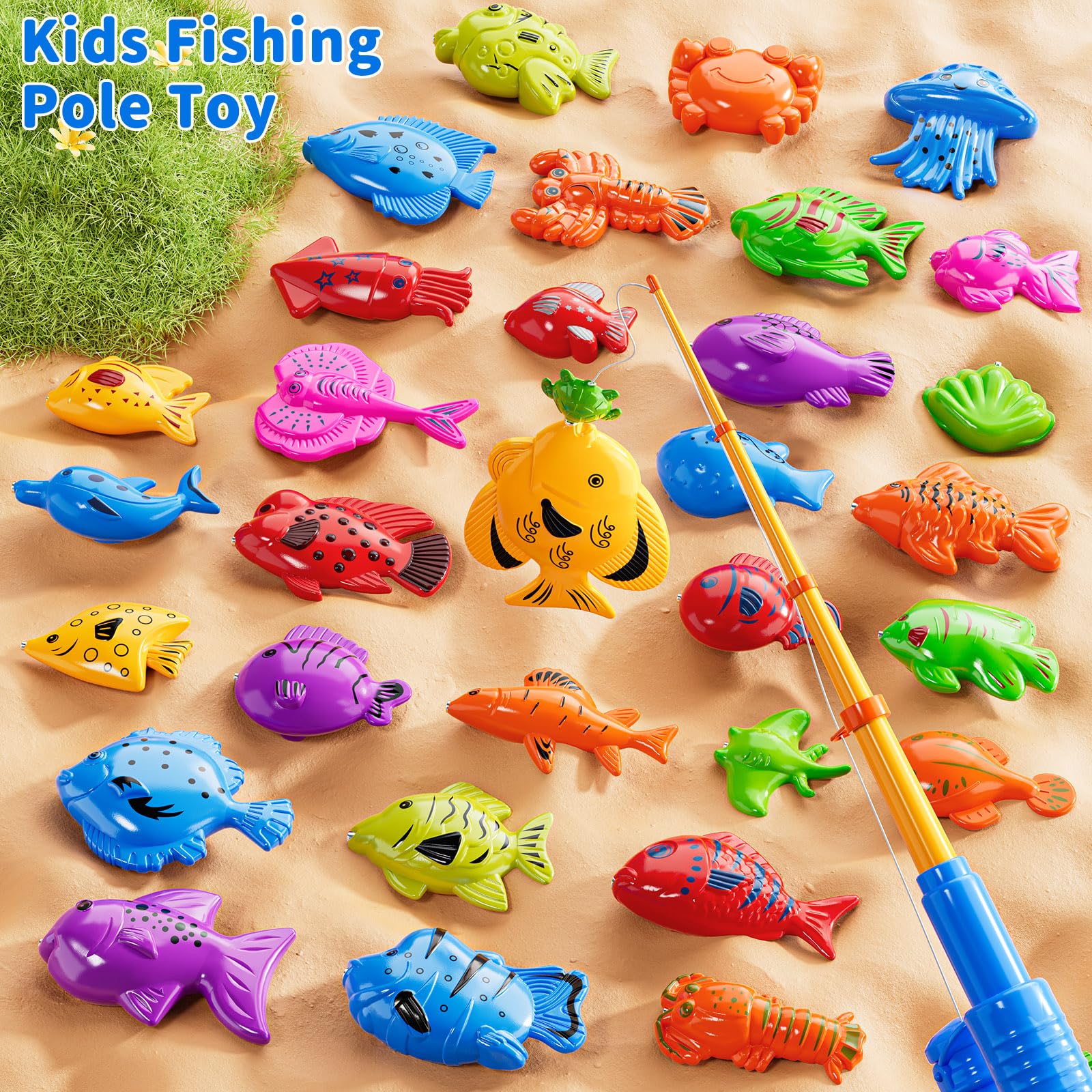KIZONLY outdoor pool splash play featuring magnetic fishing game