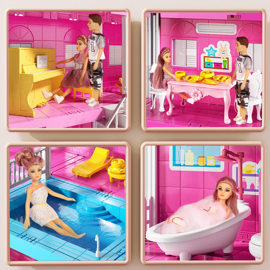KIZONLY Pink Girl House two dolls for storytelling fun.