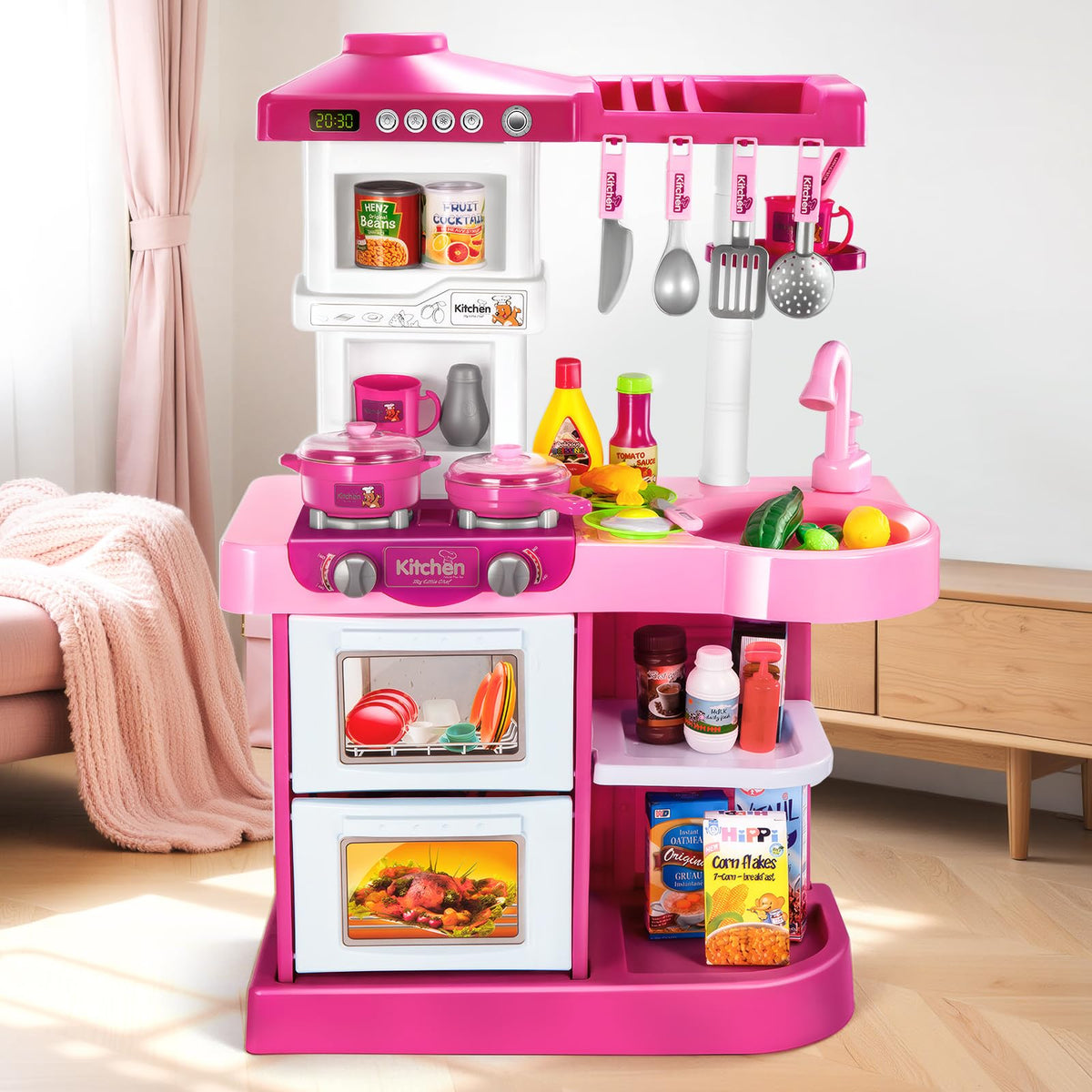 KIZONLY pink kitchen playset stove with lights for imaginative cooking play