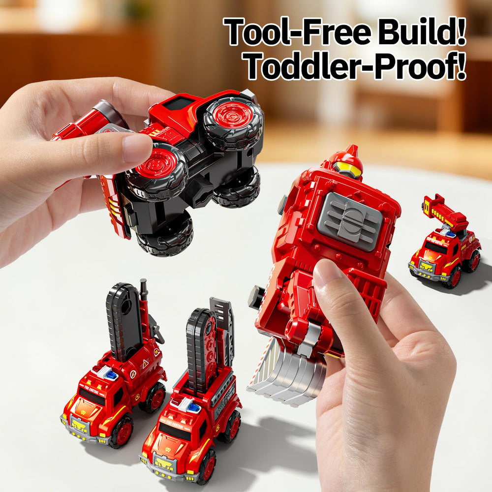 KIZONLY pull-back fire truck in action supports fast play and sequencing skills.
