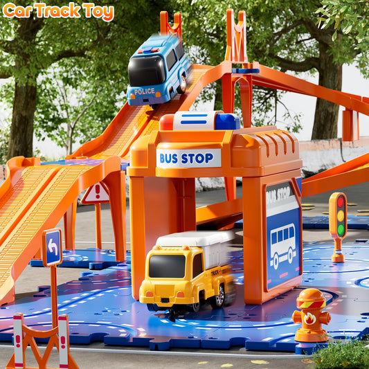 KIZONLY Puzzle Racer curved track image highlighting smooth curves for creative layouts.