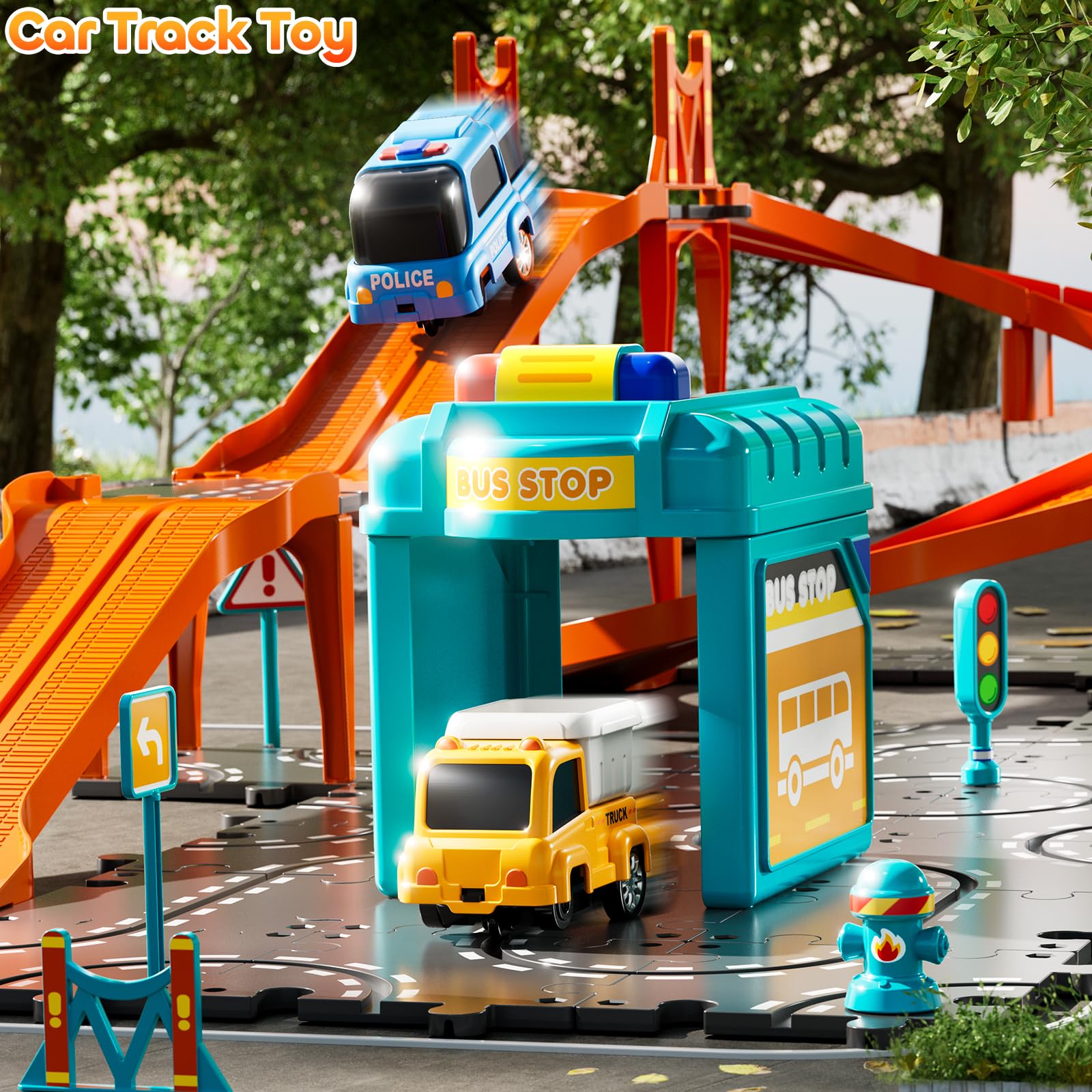 KIZONLY Puzzle Racer overpass parts add height and depth to layouts.