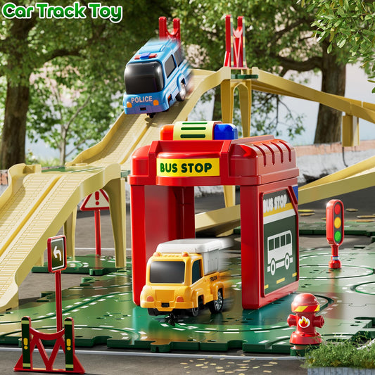 KIZONLY Puzzle Racer overpass pieces enabling multi-level layouts for dynamic storytelling