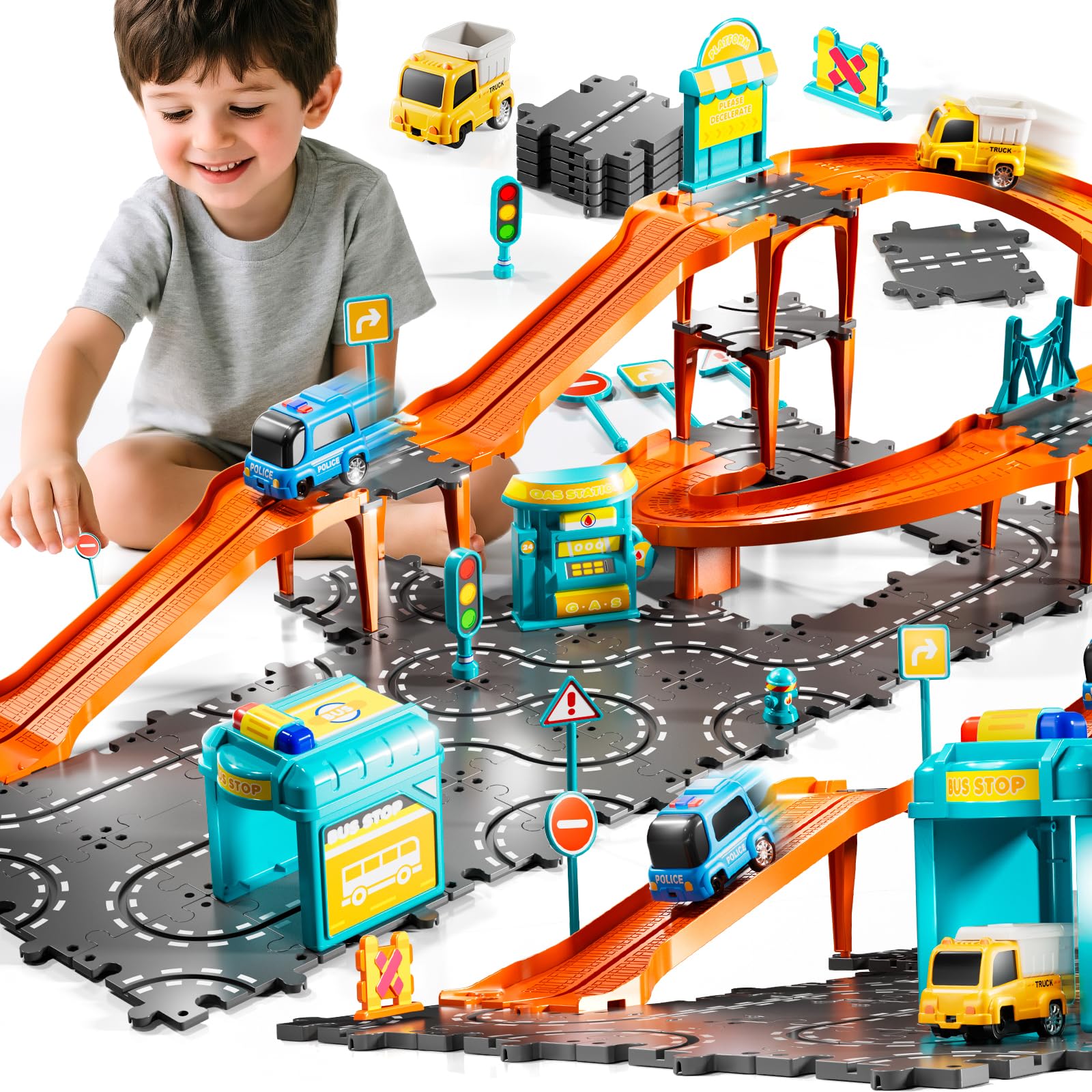 KIZONLY Puzzle Racer set overview for versatile racing play and imagination.