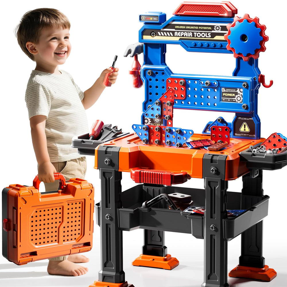 KIZONLY Toddler-friendly construction tools build coordination through pretend work.