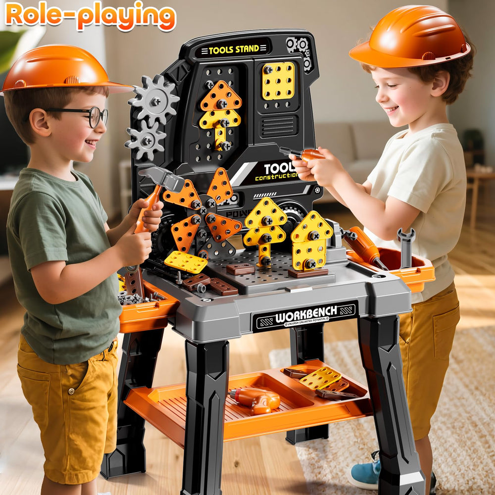 KIZONLY tool set includes saw, helmet, wrench, and pliers for varied pretend projects