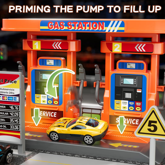 KIZONLY toy cars playset includes price plate and parking space for storytelling.