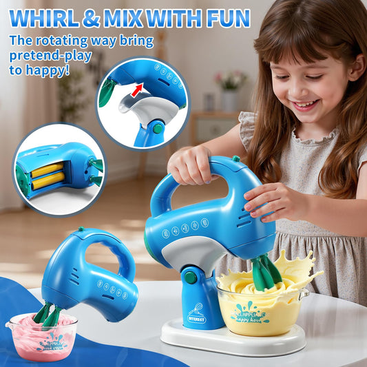 KIZONLY toy kitchen mixer promotes stirring practice and imaginative play during pretend cooking.