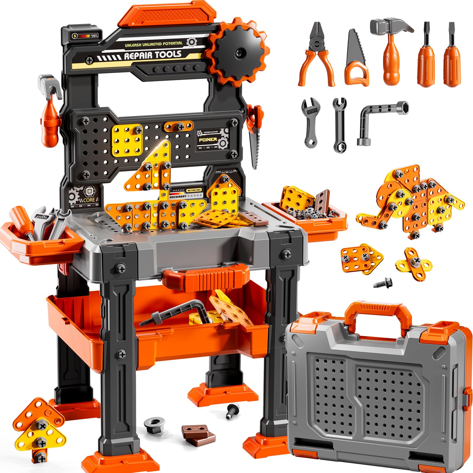 KIZONLY 2-in-1 workbench setup for imaginative construction play at home