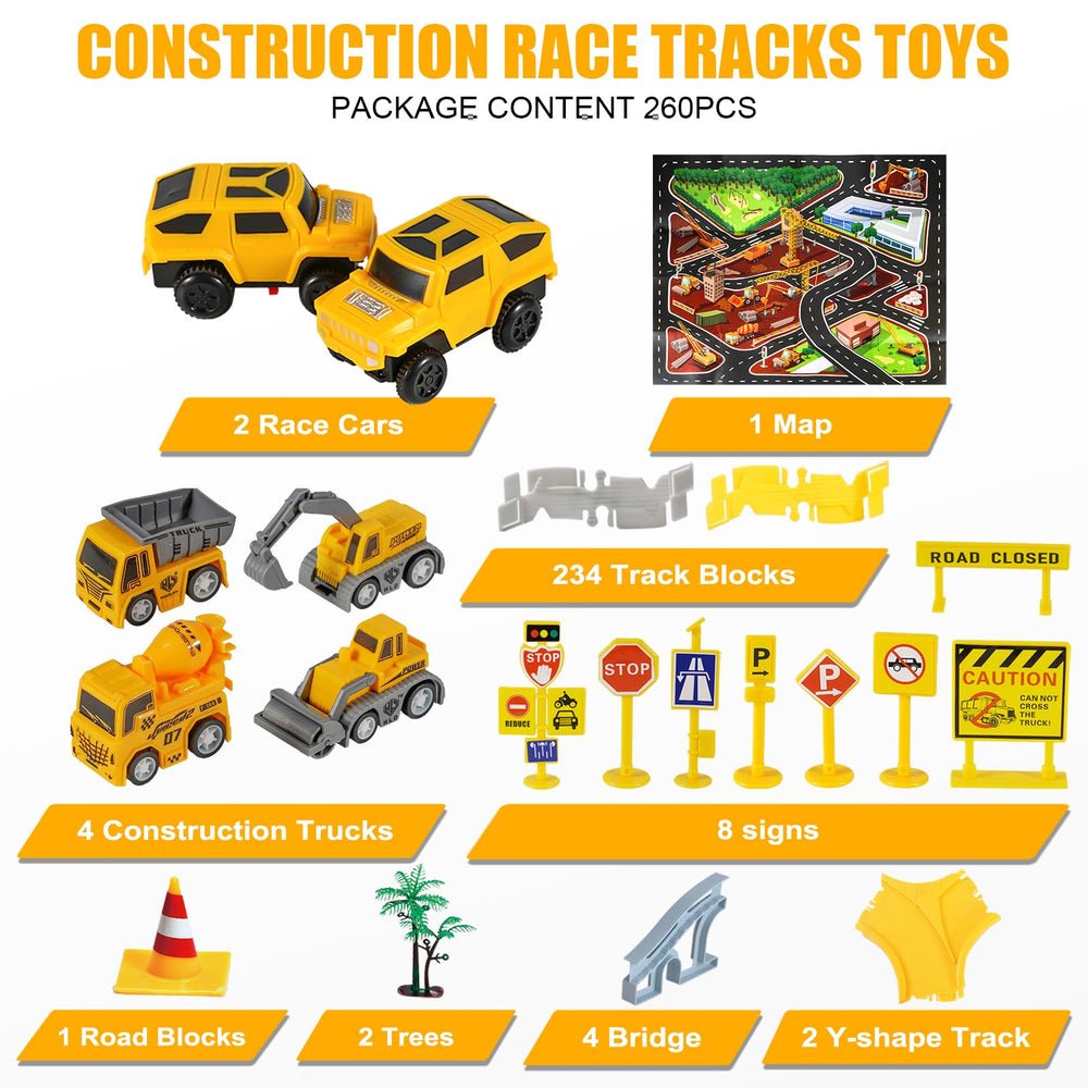Kizplays race tracks include bridges and Y-tracks for varied routes.