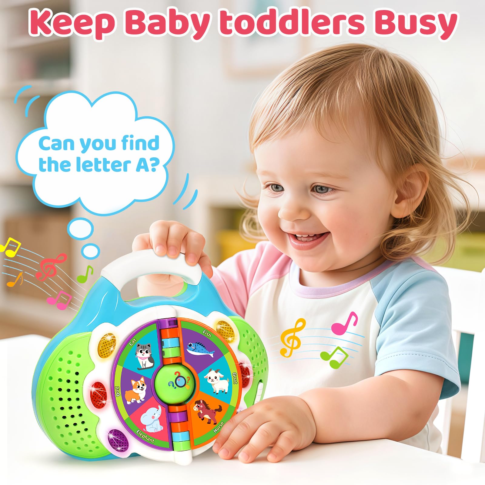 KIZZYEA Alphabet Flip Toy vivid colors and shapes that attract toddlers during play.