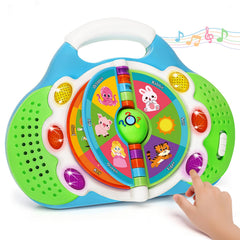 KIZZYEA Alphabet Flip Toy front view with colorful pages and lights for tactile learning.