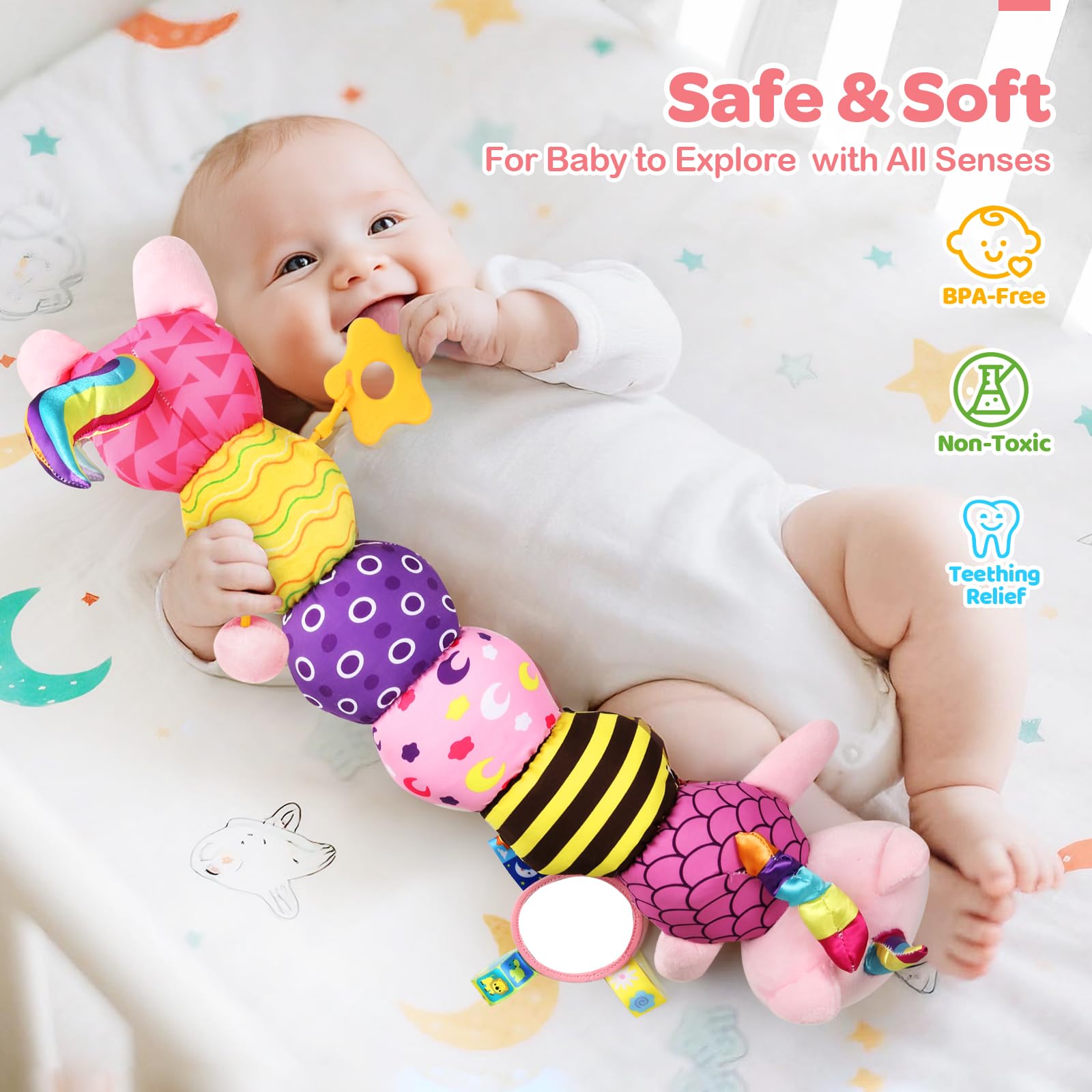 KIZZYEA unicorn-cat plush includes a squeaker for discovery play