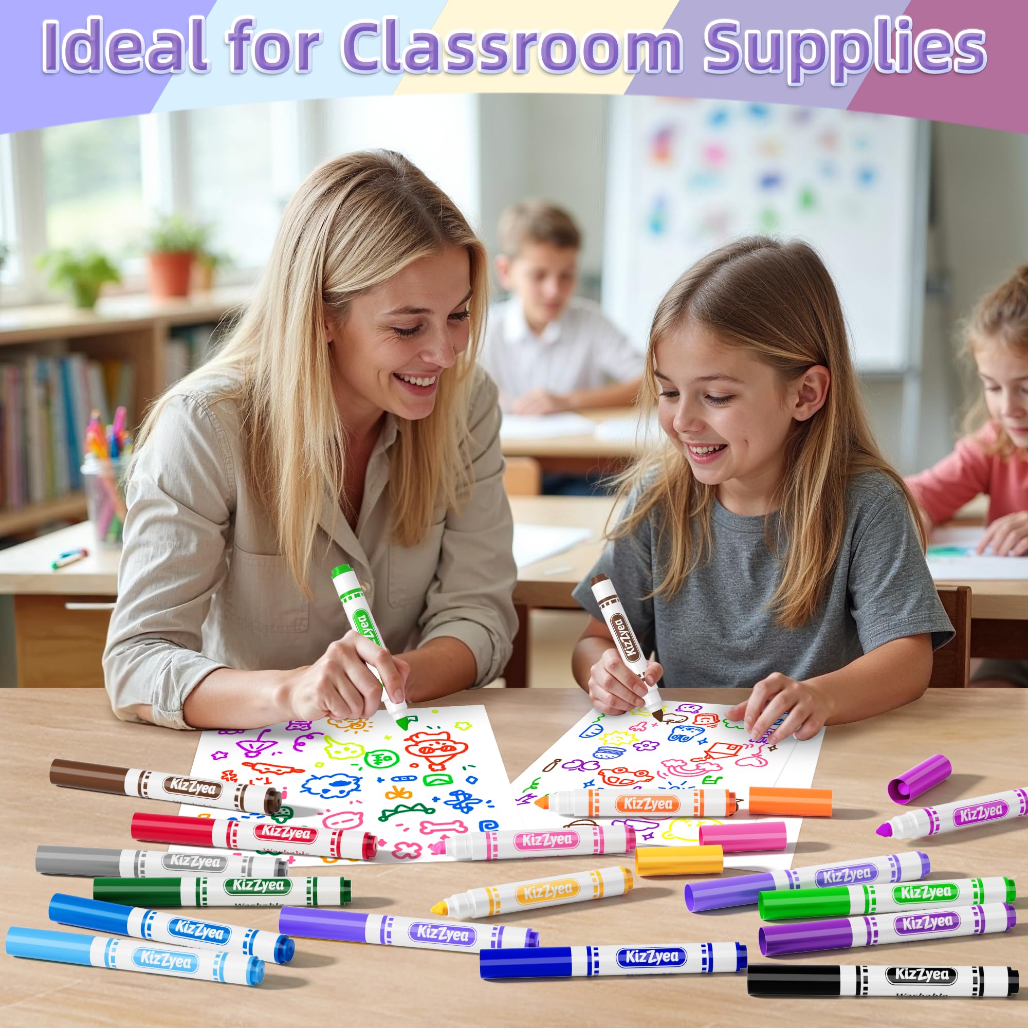 KIZZYEA bulk classroom storage box keeps markers neatly organized.