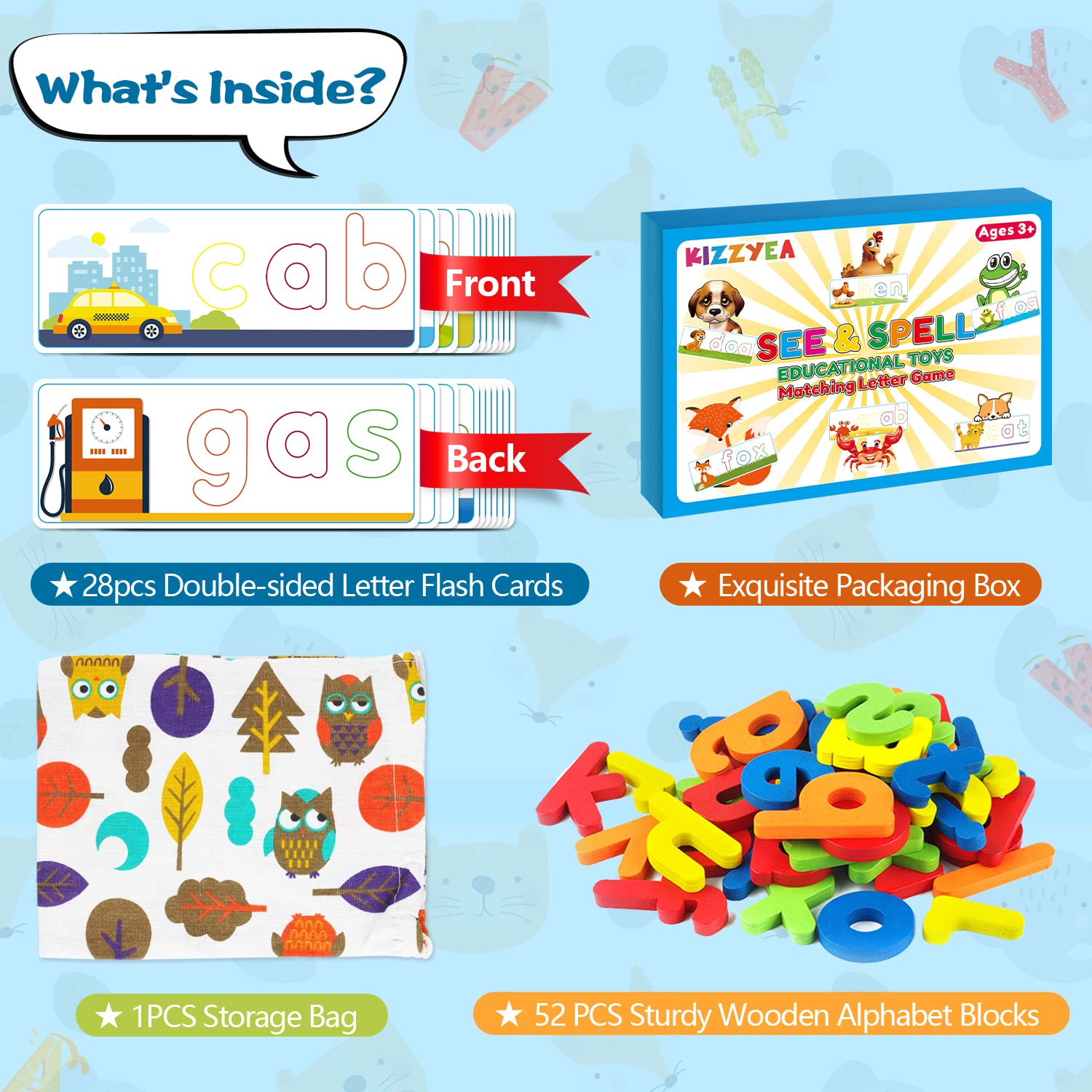KIZZYEA CVC sight words scene cards aid memory and word-building play.