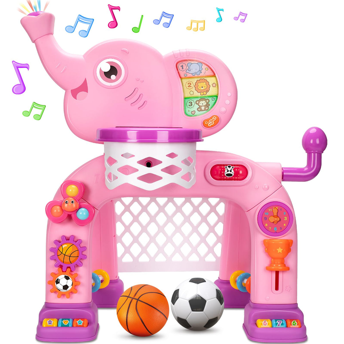 KIZZYEA elephant sports toy basketball hoop in action boosts hand-eye coordination.