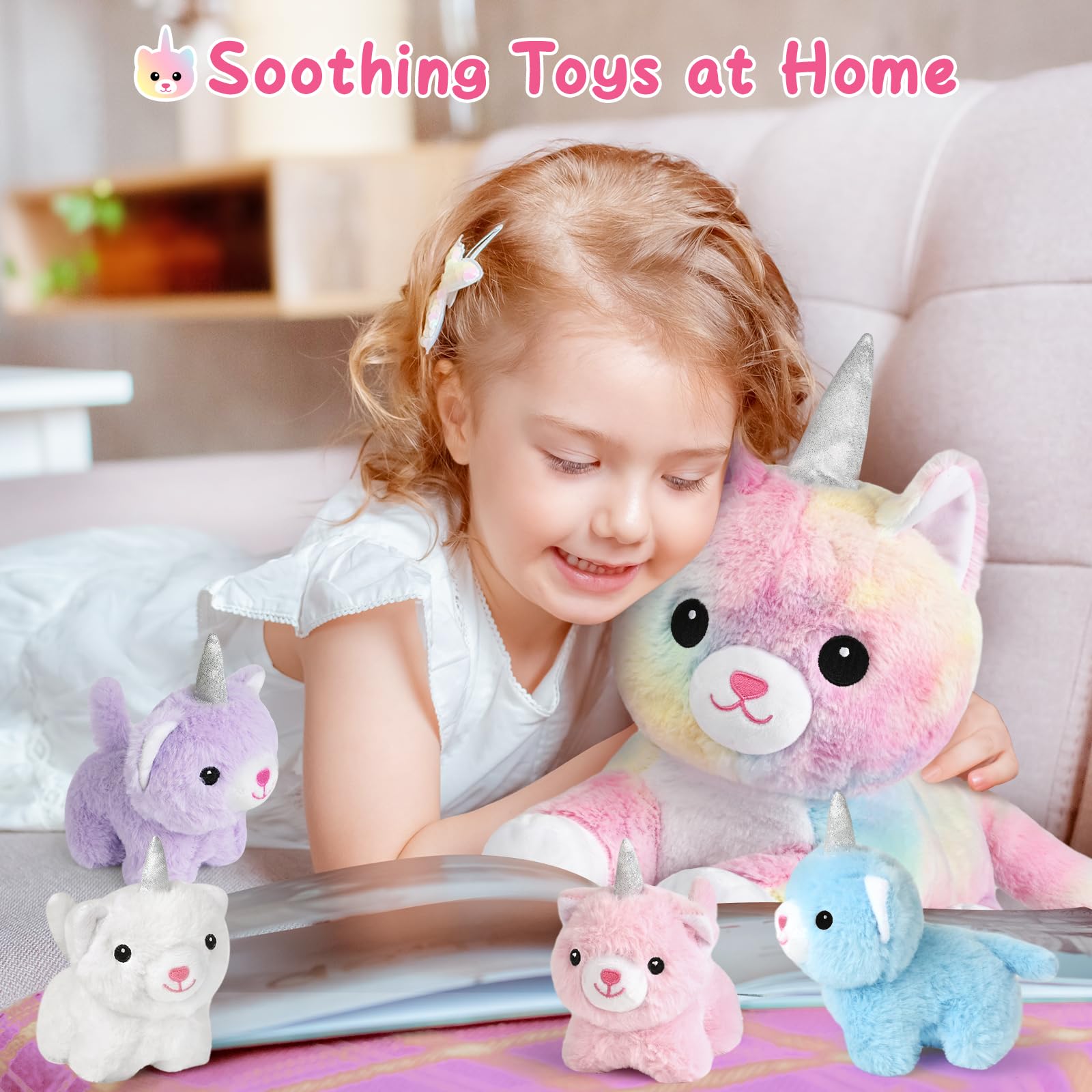 KIZZYEA unicorn kitty blue baby tucked inside, soft and cuddly for storytime.