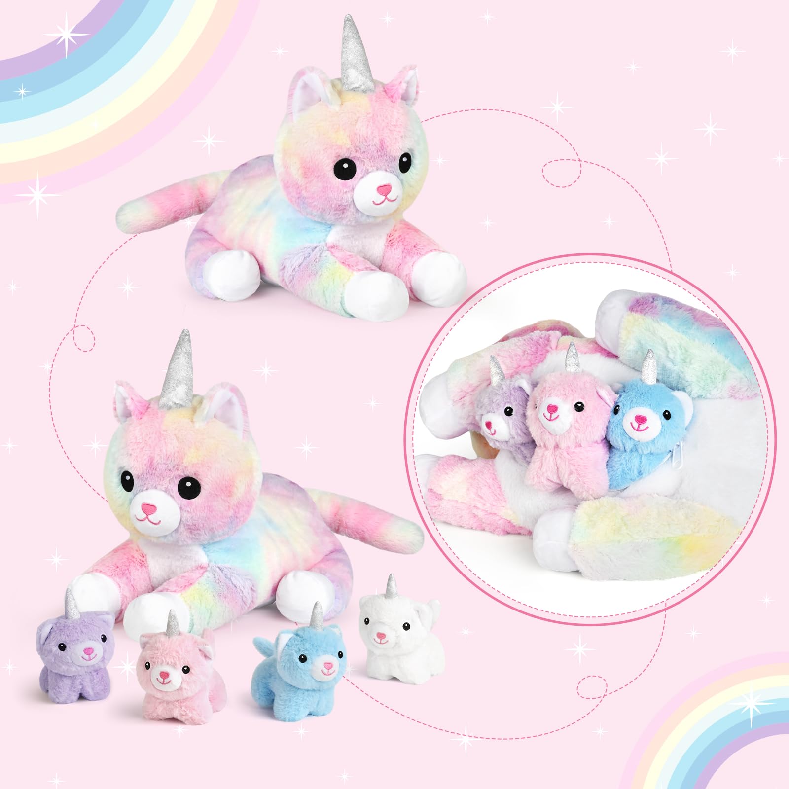 KIZZYEA unicorn kitty pink baby tucked inside, perfect for pretend tea parties.