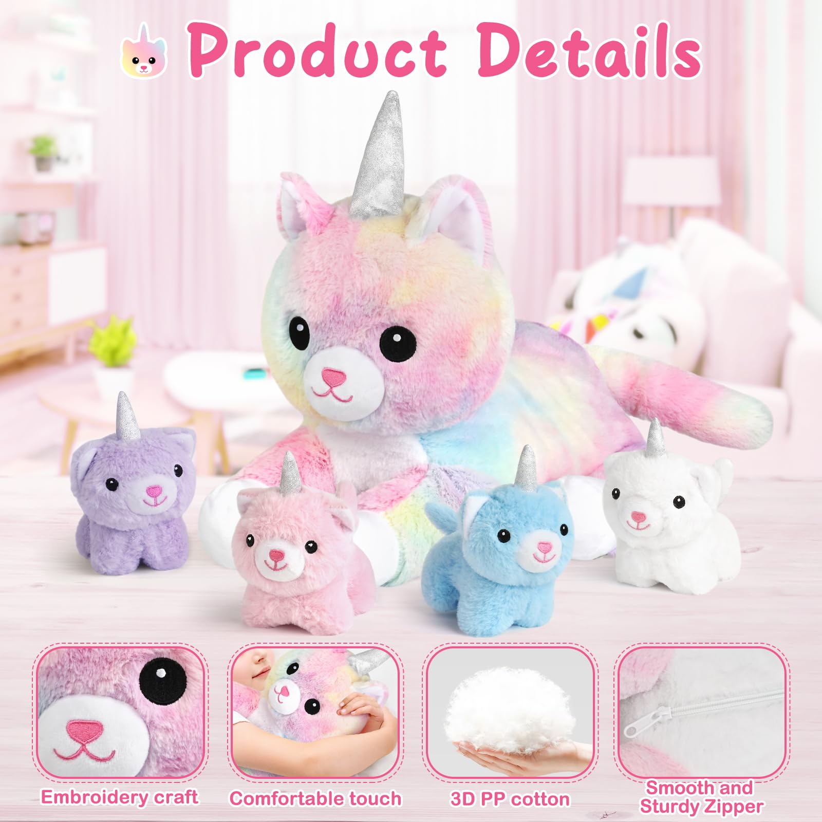 KIZZYEA unicorn kitty purple baby nestled inside, bright colors spark playtime adventures.