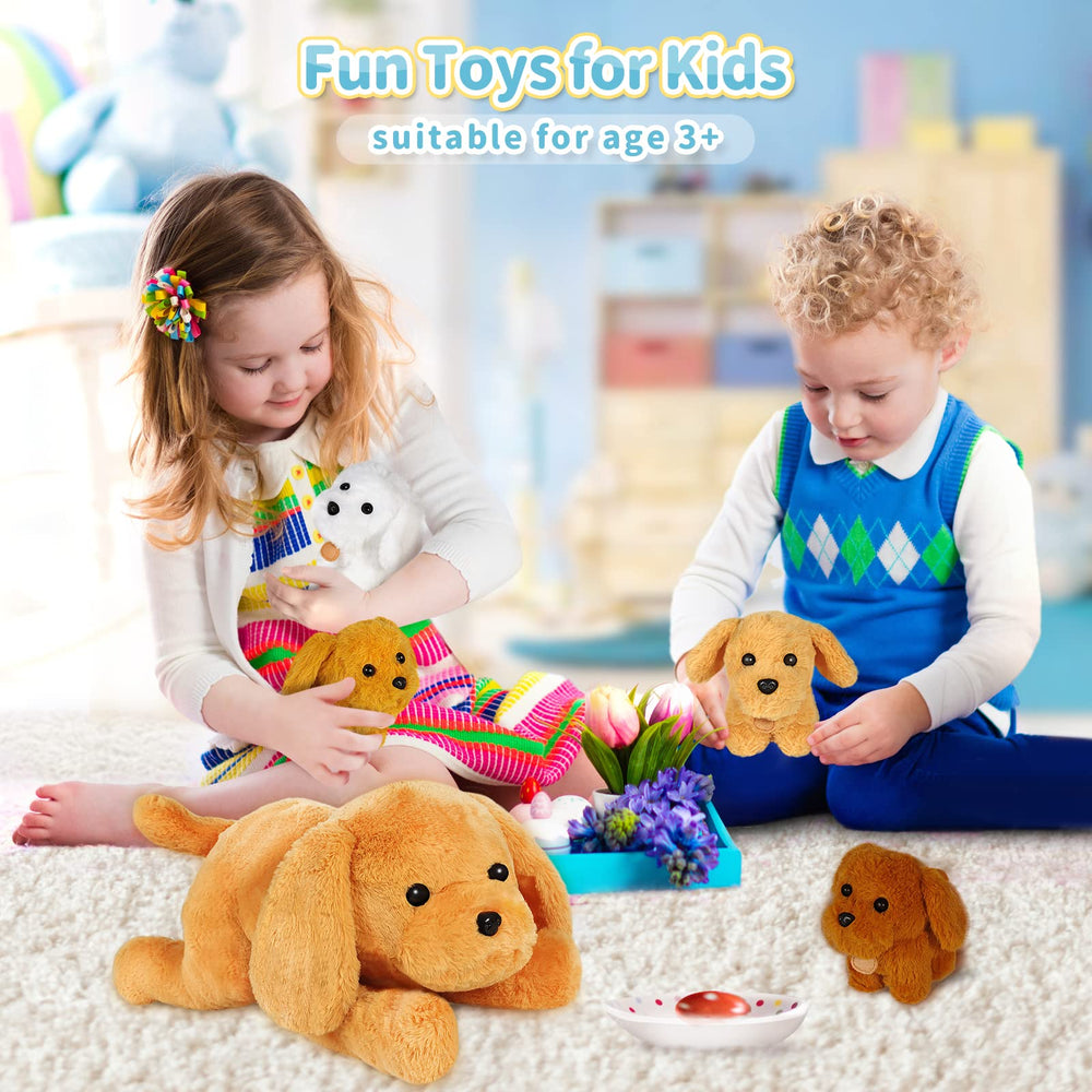 KIZZYEA puppy plush eyes and nose detail attract imaginative play.