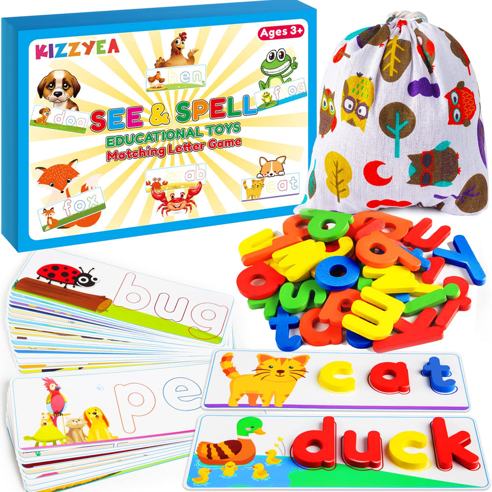 KIZZYEA See and Spell flash cards promote letter recognition through hands-on play.