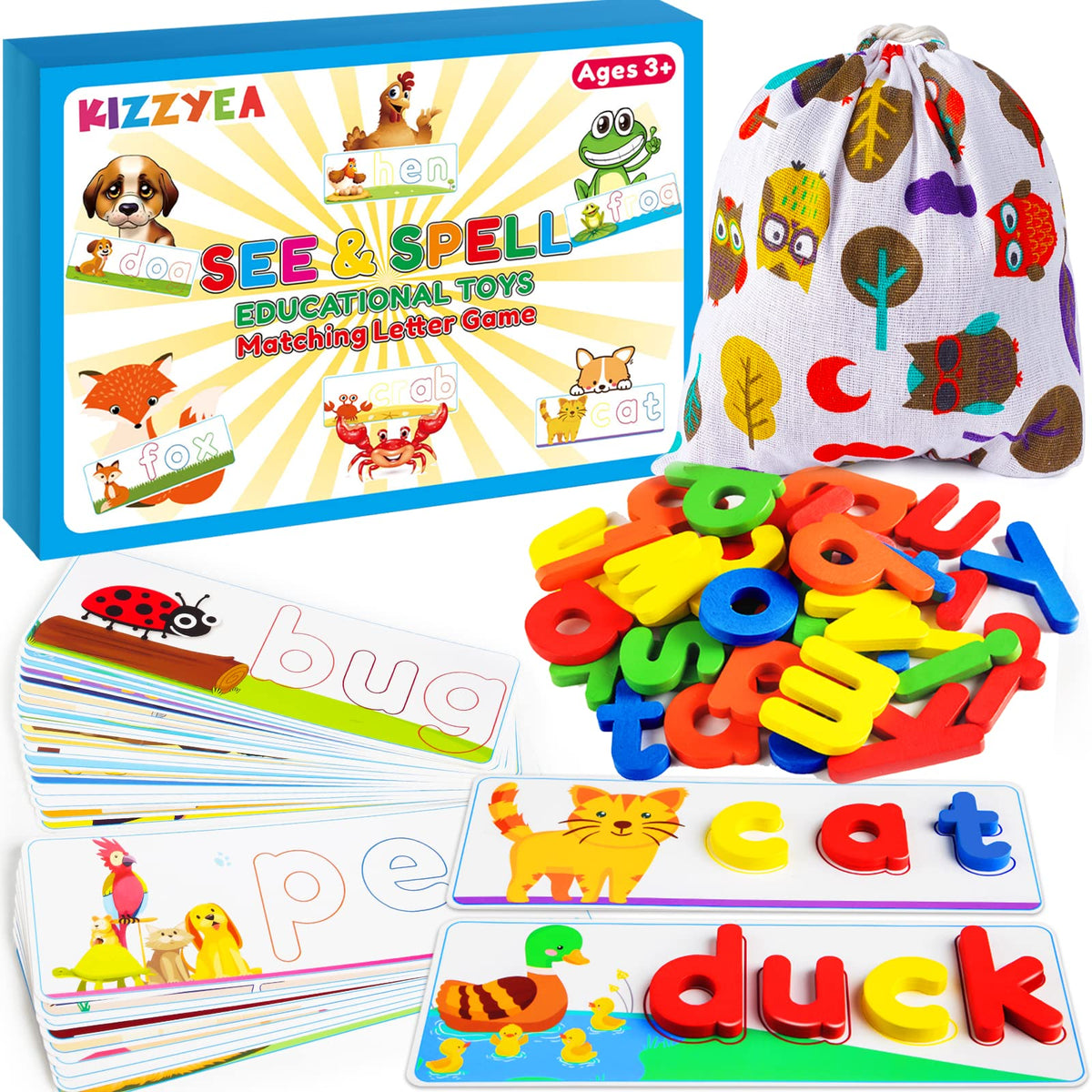 KIZZYEA See and Spell flash cards promote letter recognition through hands-on play.