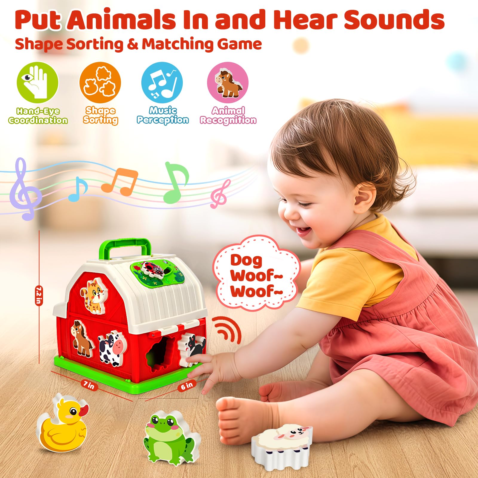 KIZZYEA shape sorting barn assists early color and shape learning.
