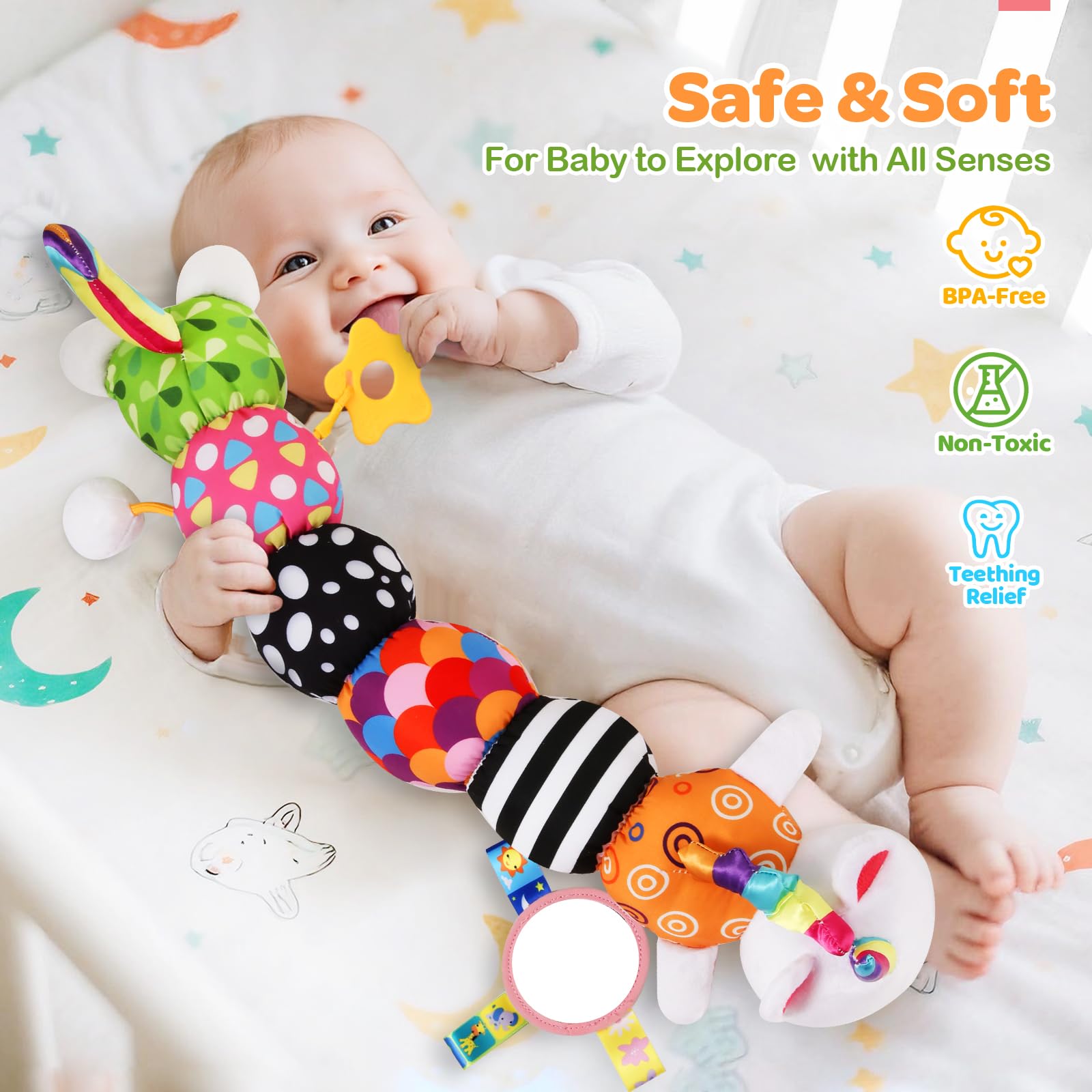 KIZZYEA Unicorn Cat Toy plush provides soft comfort during tummy time and cuddles.