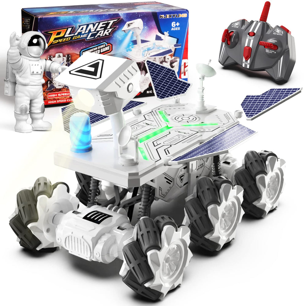 KJIXYUNG Mars Rover RC car front view with vivid light panel for nighttime play.