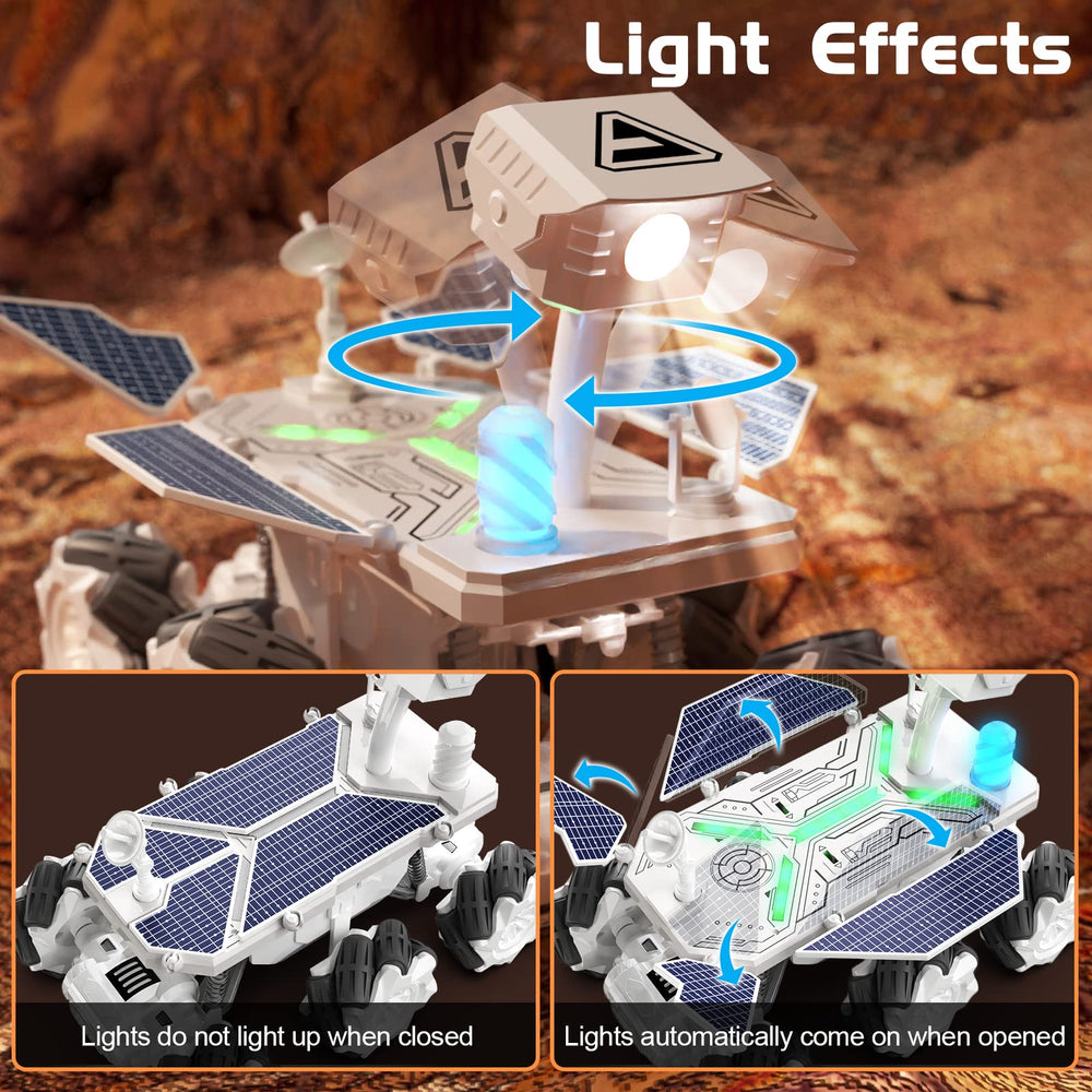 KJIXYUNG Mars Rover RC car side view shows rugged wheels for varied terrains.