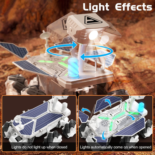 KJIXYUNG Mars Rover RC car side view shows rugged wheels for varied terrains.