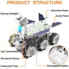 KJIXYUNG Mars Rover RC car top view highlights six-wheel stability.