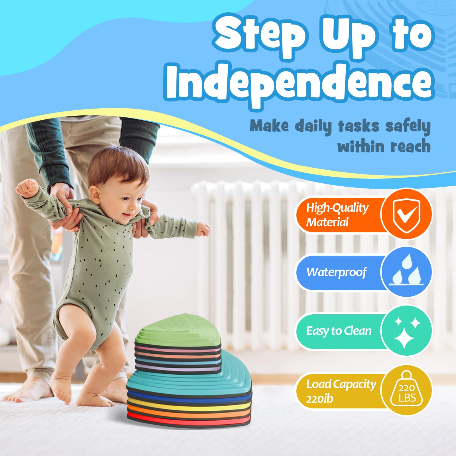 KJR Stepping Stones support up to 220 lbs for versatile play