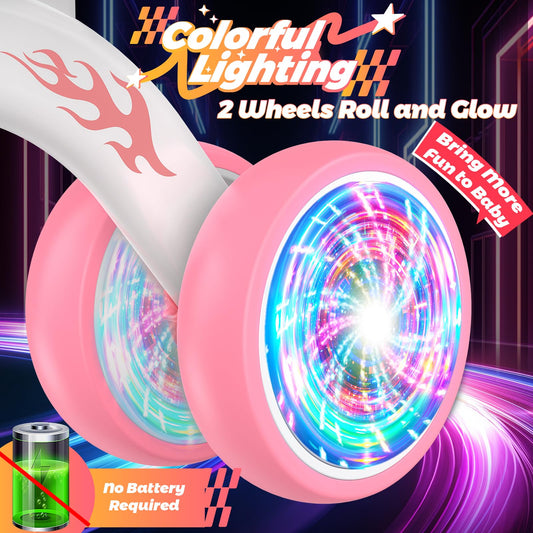 KKDI balance bike with glowing wheels boosts night visibility.