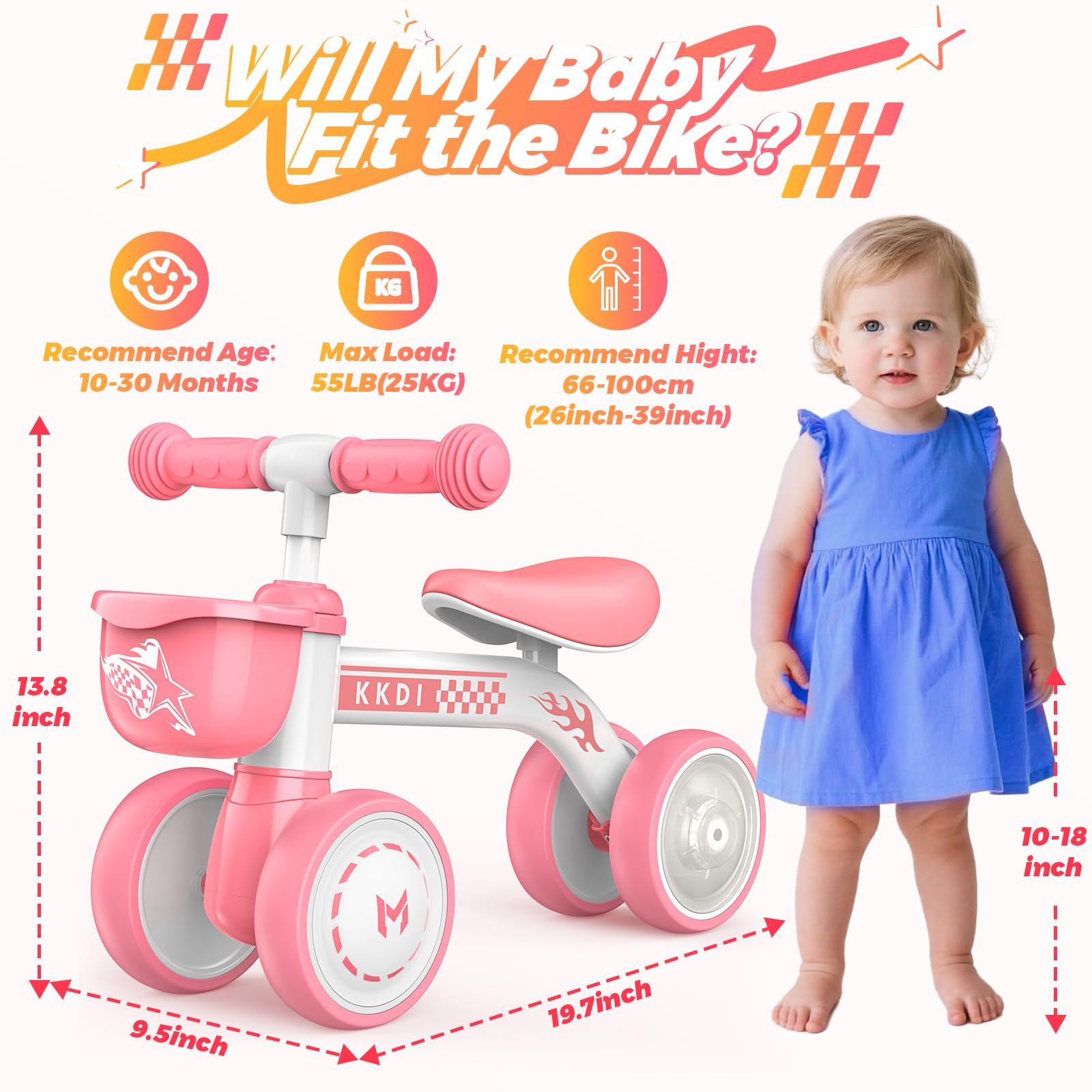 KKDI gift-ready bike for 1-2 year olds boosts confidence.