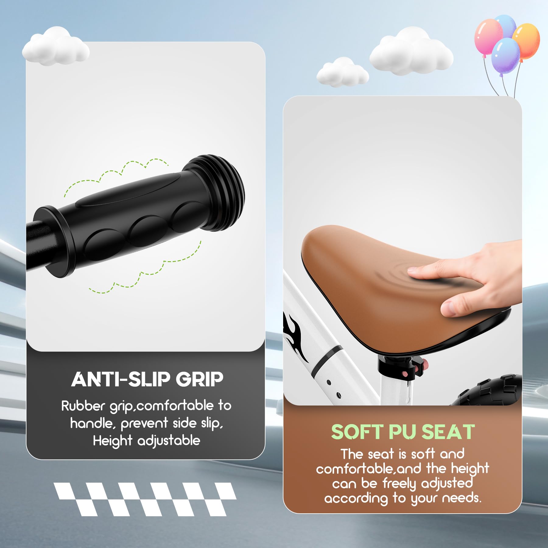Kkdi soft PU seat offers comfortable seating during rides