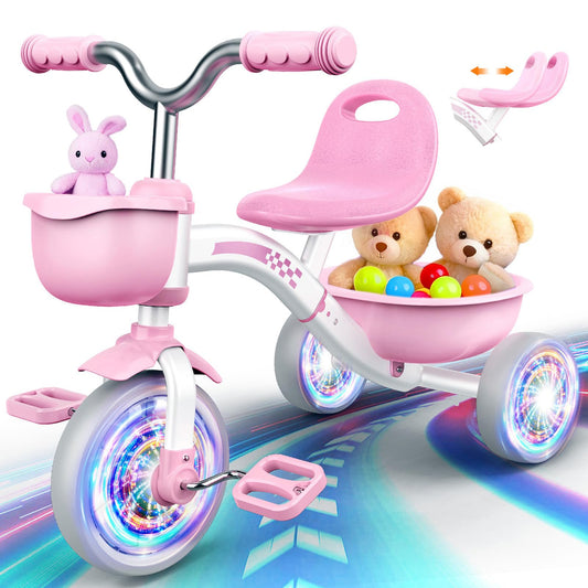 Kkdi Toddler Tricycle pink seat with four level adjustment for growing kids.