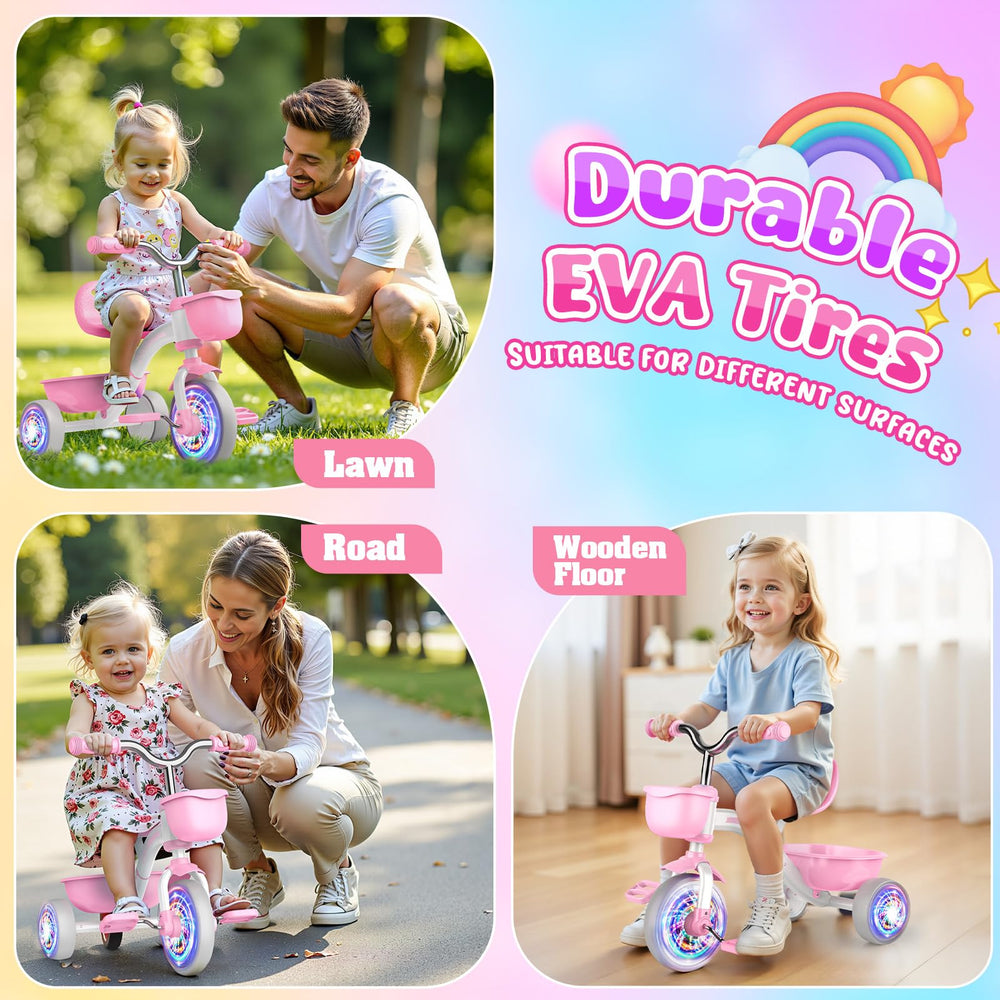 Kkdi Toddler Tricycle ergonomic backrest and handlebars for comfortable rides.